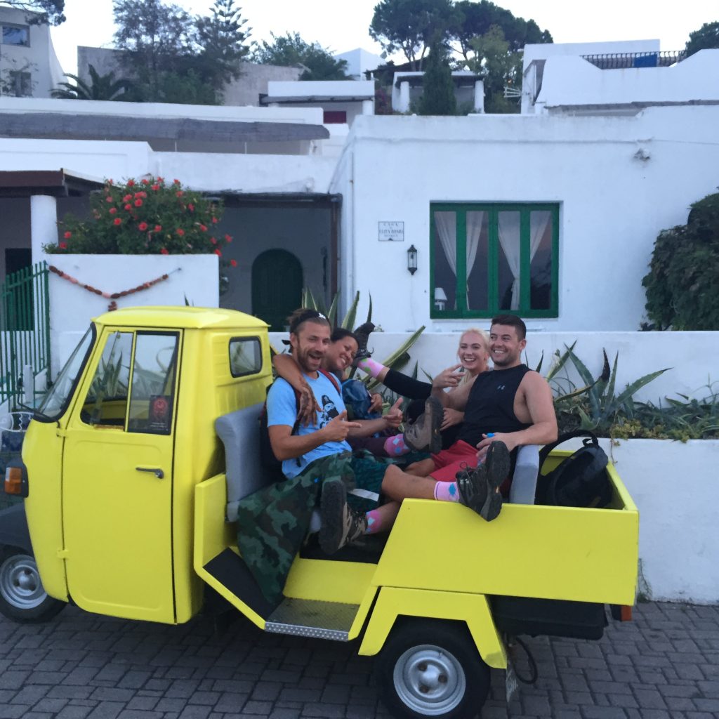 Undoubtedly the best way to travel around Stromboli. Coboaters before their hike up the volcano. (Sorry there is no after photo, just imagine sweaty, broken and tired individuals)